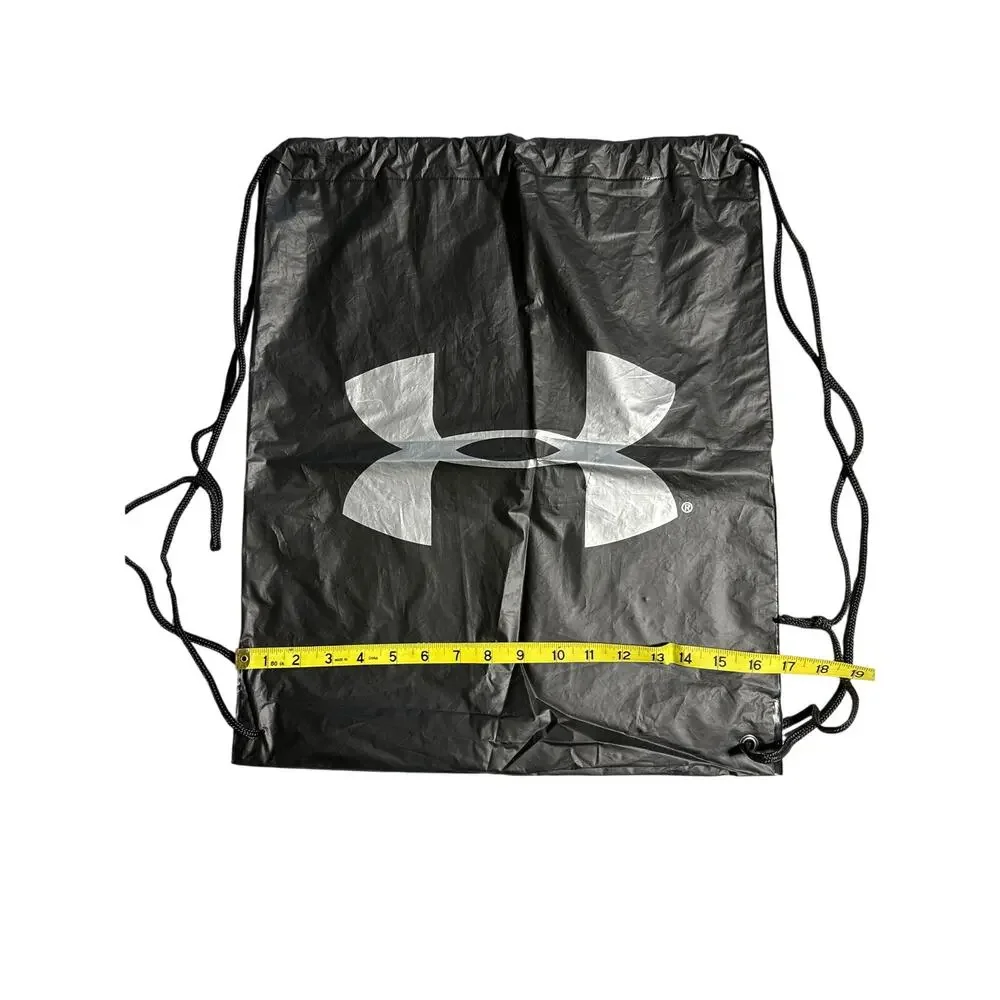 Under Armour Black Silver Logo Drawstring‎ Cinch Sack Gym Bag Backpack
